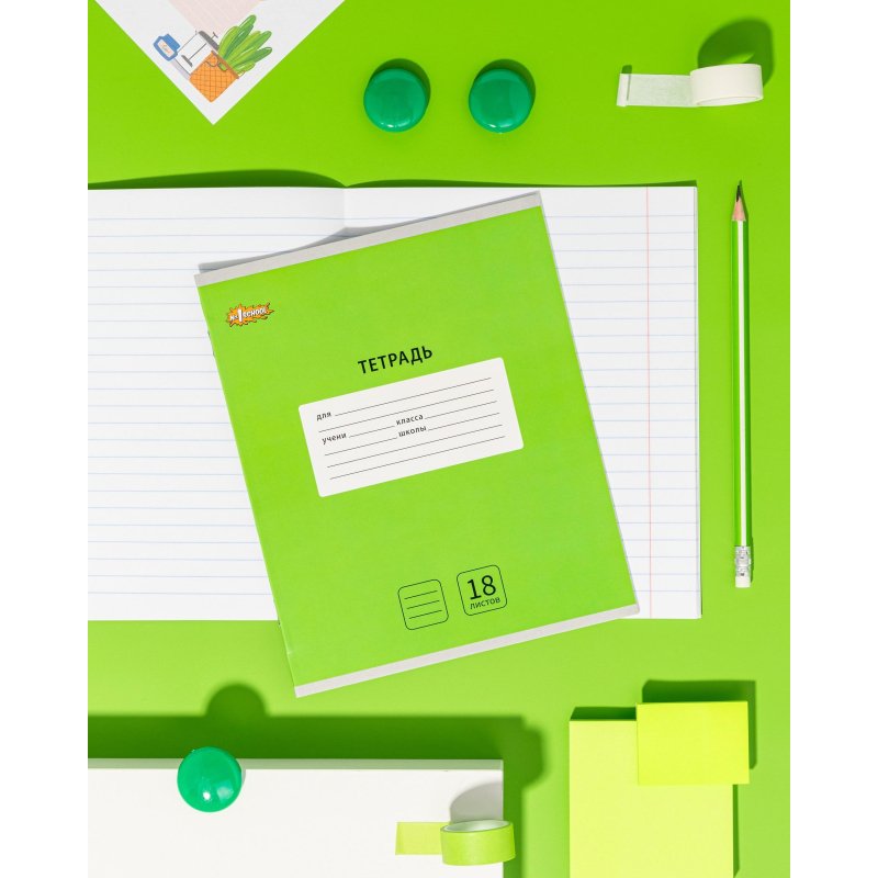 Тетрадь школьная А5, 18 л. линия, Интенсив Зеленый, 10шт/уп арт.1711059