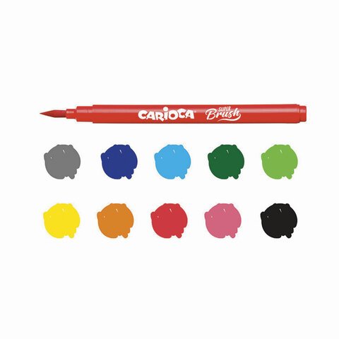 Фломастеры с наконечником-кистью CARIOCA (Италия) «Super Brush», 10 цветов, смываемые, 42937
