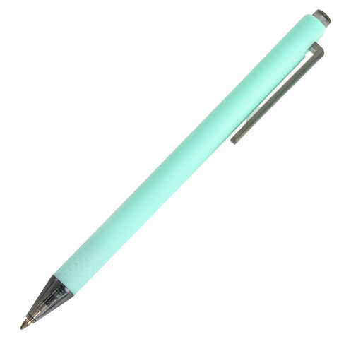 Ручки шариковые автоматические BRAUBERG «VIVID PASTEL», СИНИЕ, НАБОР 4 ШТУКИ, soft-touch, пишущий узел 0.7 мм, линия письма 0.35 мм