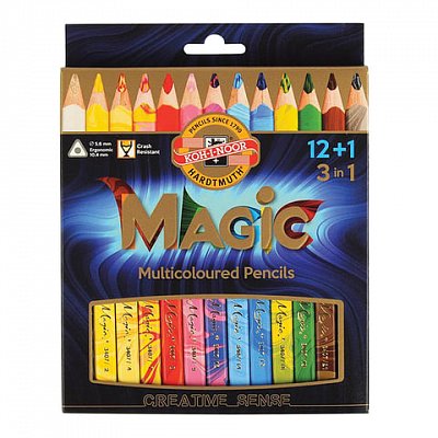 Карандаши с многоцветным грифелем KOH-I-NOOR, набор 13 шт., «Magic», трехгранные, грифель 5.6 мм, европодвес