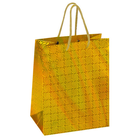 Пакет подарочный 18×10x23 см (M), НАБОР 10 шт., 5 дизайнов, голография, ЗОЛОТАЯ СКАЗКА