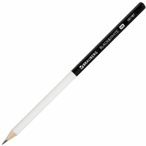 превью Карандаш чернографитный BRAUBERG «Black&White»1 шт. HBкорпус черно-белый181767