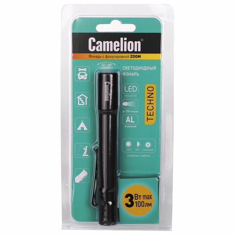 Фонарь CAMELION XP-E, ЯРКИЙ, ZOOM, 3 режима, питание 2хААА (не в комплекте)