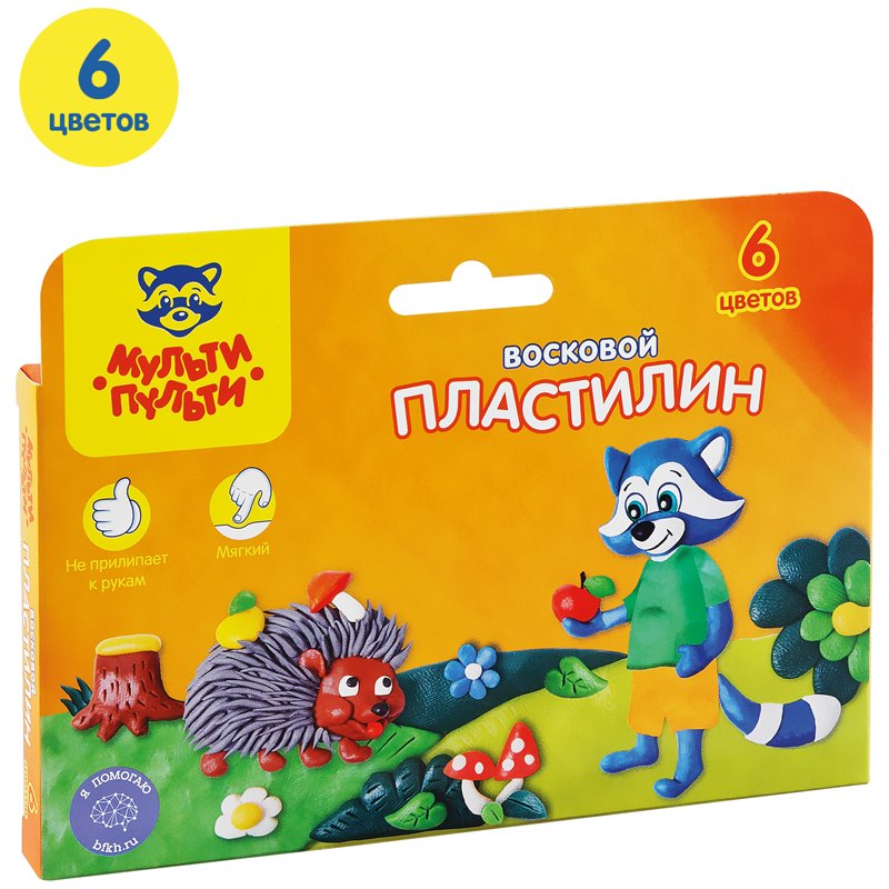 Пластилин Мульти-Пульти «Енот в лесу», 06 цветов, 90г, восковой, со стеком, картон, европодвес