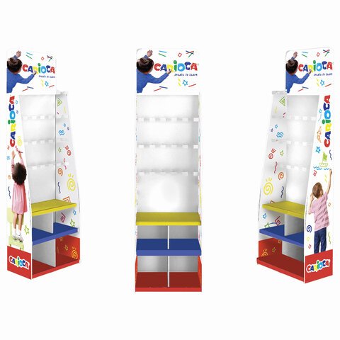 Стойка для размещения товара напольная усиленная CARIOCA, 200×60х40 см, 3 полки, 25 крючков, картон