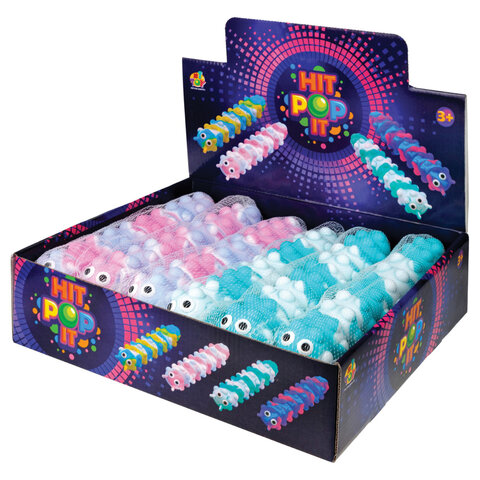 Игрушка-антистресс Жмяка POP IT «Гусеница» 26.5 см, ассорти 4 вида, шоубокс 12 шт, 1TOY