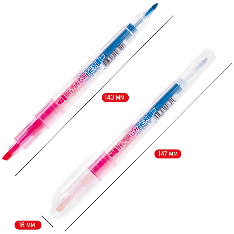Текстовыделитель двухсторонний Crown «Multi Hi-Lighter Twin» розовый/голубой, 3/2мм