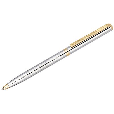 Ручка шариковая Delucci «Tempo», синяя, 1.0мм, корпус серебро/золото, поворот., подар. уп. 