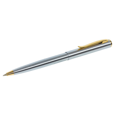 Ручка подарочная шариковая BRAUBERG Maestro, СИНЯЯ, корпус серебристый с золотистым, линия письма 0.5 мм