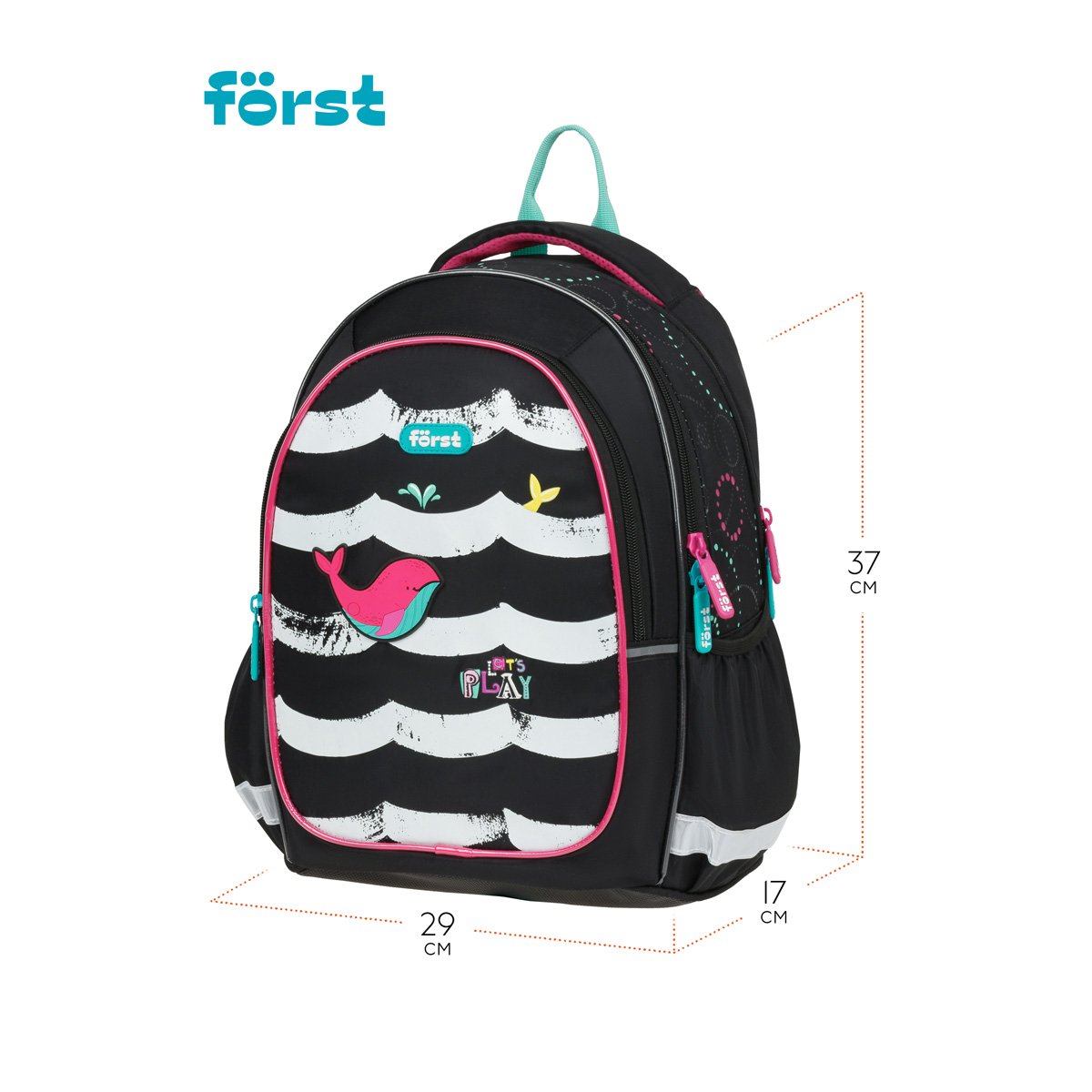 Рюкзак Först F-Cute «Whale» 37×29×17 см, 3 отделения, 2 кармана, эргономичная спинка