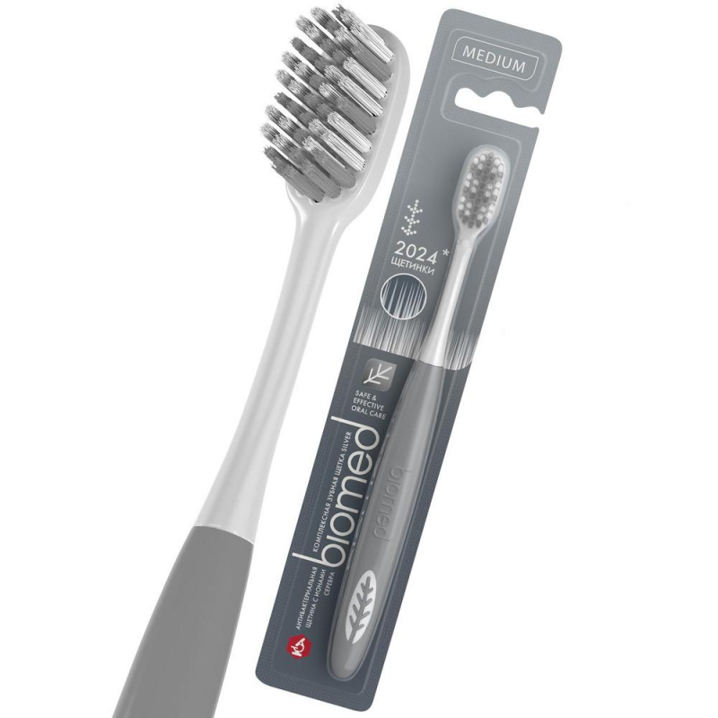 Зубная щетка Biomed Silver средней жесткости (цвет в ассортименте)