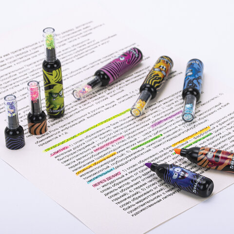 Набор текстовыделителей 6 НЕОНОВЫХ ЦВЕТОВ, кросс-серия МОНСТРИКИ, линия 1-5 мм, BRAUBERG