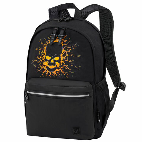 превью Рюкзак BRAUBERG FASHION CITY универсальный, 2 отделения, Skull, черный, 46×31х15 см