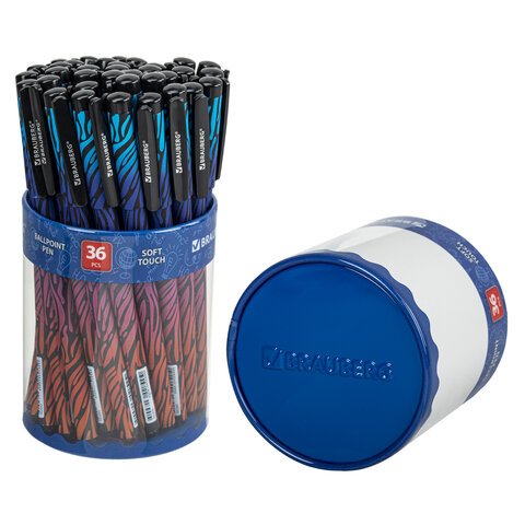 Ручка шариковая BRAUBERG SOFT TOUCH GRIP «NEON ZEBRA», СИНЯЯ, мягкое покрытие, узел 0.7 мм
