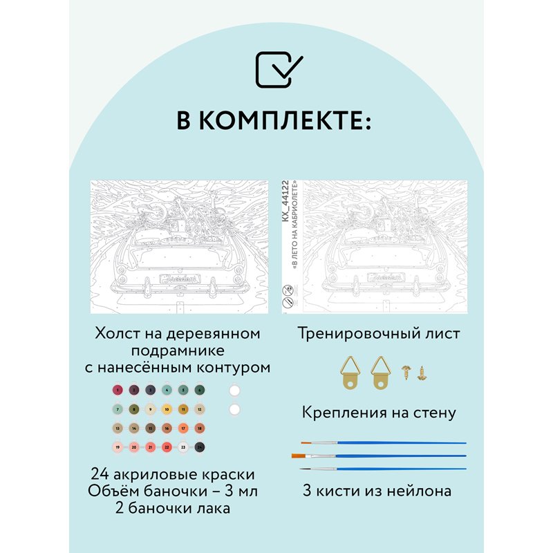 Картина по номерам на холсте ТРИ СОВЫ «В лето на кабриолете», 30×40, с акриловыми красками и кистями