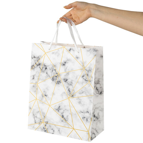 Пакет подарочный 26.5×12.7×33 см ЗОЛОТАЯ СКАЗКА «Golden Marble», тиснение фольгой
