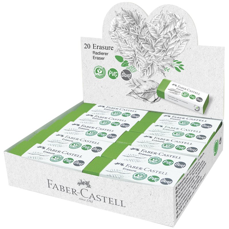 Ластик Faber-Castell «Erasure» PVC-Free & Dust-Free, прямоугольный, картонный футляр, 63×22×13мм, светло-зеленый