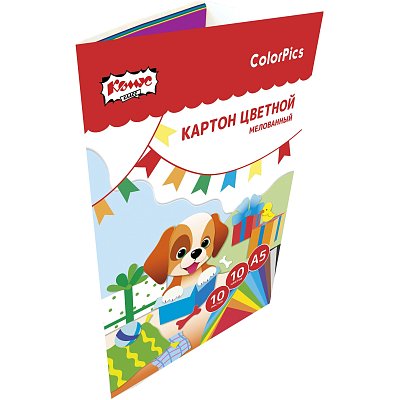 Картон цветной Комус Класс ColorPics 10л 10цв А5 мелован. папка