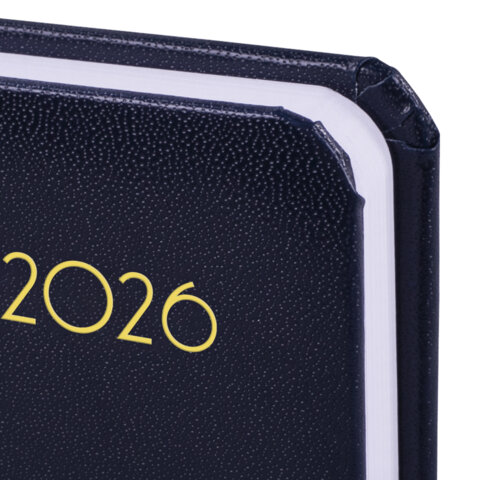 Ежедневник датированный 2026, МАЛЫЙ ФОРМАТ 100×150 мм, А6, BRAUBERG «Select», балакрон, темно-синий
