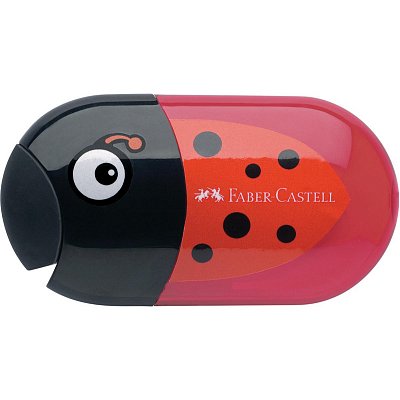 Точилка пластиковая с ластиком Faber-Castell «Ladybug», 2 отверстия, контейнер