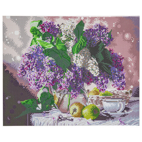 Картина стразами (алмазная мозаика) 40×50 см, ОСТРОВ СОКРОВИЩ «Букет сирени», на подрамнике