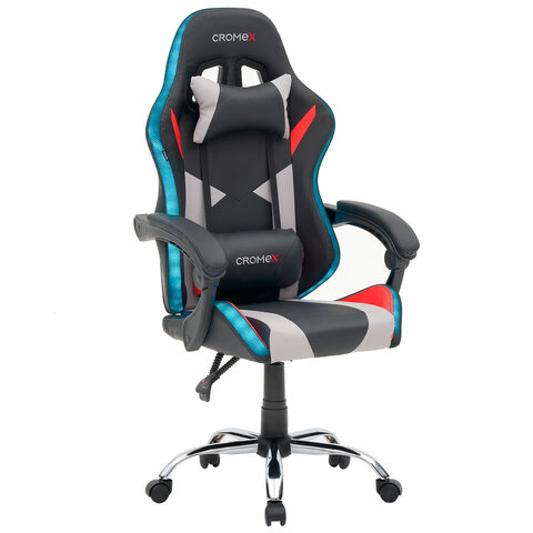 Кресло компьютерное CROMEX «Quantum GM-155 RGB», подсветка, две подушки, экокожа, черное/красное/серое