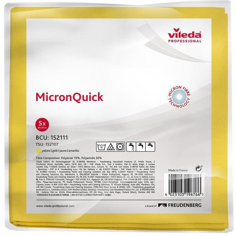 Салфетка хозяйственная Vileda Professional МикронКвик 40×38 см 5 штук в упаковке (артикул производителя 152111)