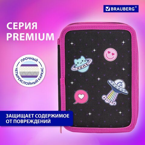 Пенал BRAUBERG, 3 отделения, полиэстер, 21×14 см, «Space sweets»