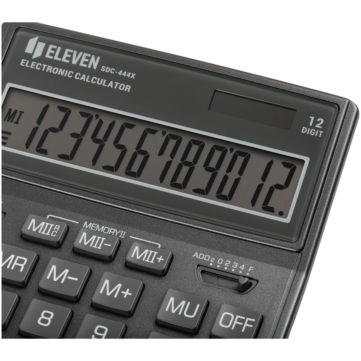 Калькулятор настольный Eleven SDC-444X-GR, 12 разрядов, двойное питание, 155×204×33мм, cерый