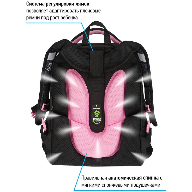 Ранец Berlingo Expert Neo «Meow love» 37×28×16см, люминесцентный, 2 отделения, анатомическая спинка