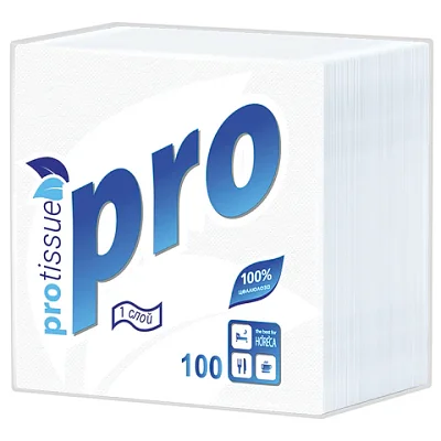 Салфетки бумажные 100 шт., 24×24 см, PROtissue COMFORT, белые, 100% целлюлоза