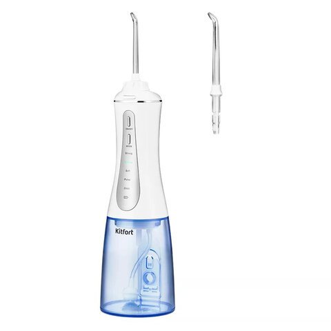 Ирригатор для полости рта KITFORT КТ-2915, портативный, емкость резервуара 0.35 л, 2 насадки, белый