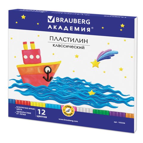Пластилин BRAUBERG, 12 цветов, 240 г, со стеком
