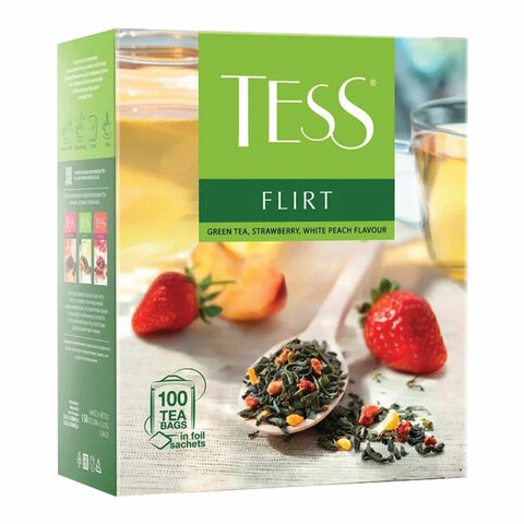 превью Чай TESS (Тесс) «Flirt», зеленый с клубникой и персиком, 100 пакетиков по 1.5 г