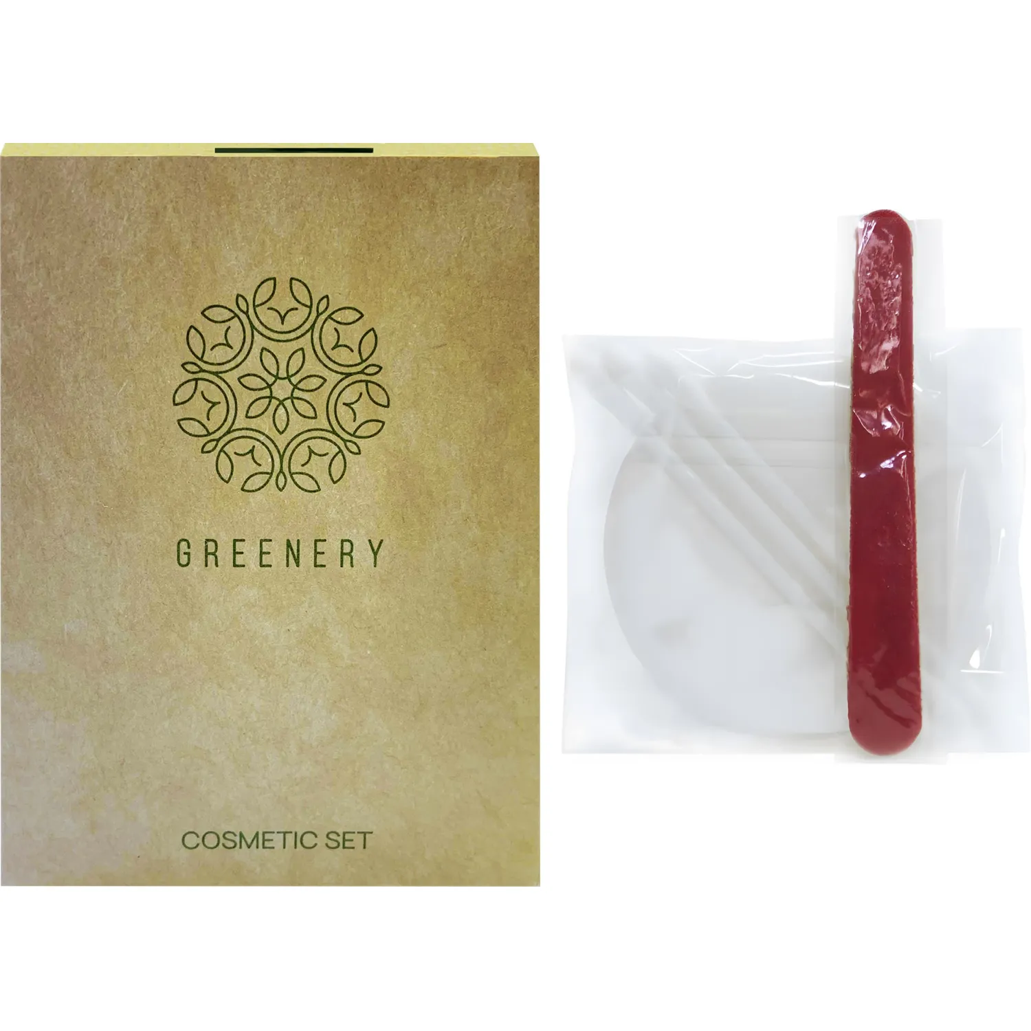 Набор косметический Greenery картон (ватные диски - 3 штуки, ватные палочки - 3 штуки, пилка, 300 штук в упаковке)