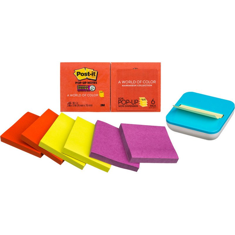 превью Запасные Z-блоки 3M Post-it R330-6SSAN Super Sticky (76×76мм, теплая неоновая радуга квадратные, 6 блоков по 100 листов)
