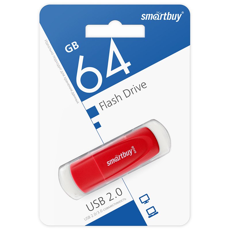 Память Smart Buy «Scout» 64GB, USB 2.0 Flash Drive, красный