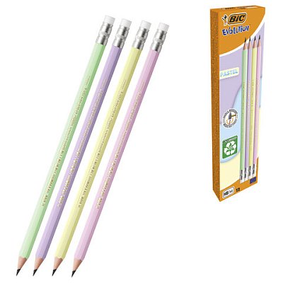 Карандаш чернографитный BIC, 1 шт., «Evolution Pastel», HB, с ластиком, корпус ассорти