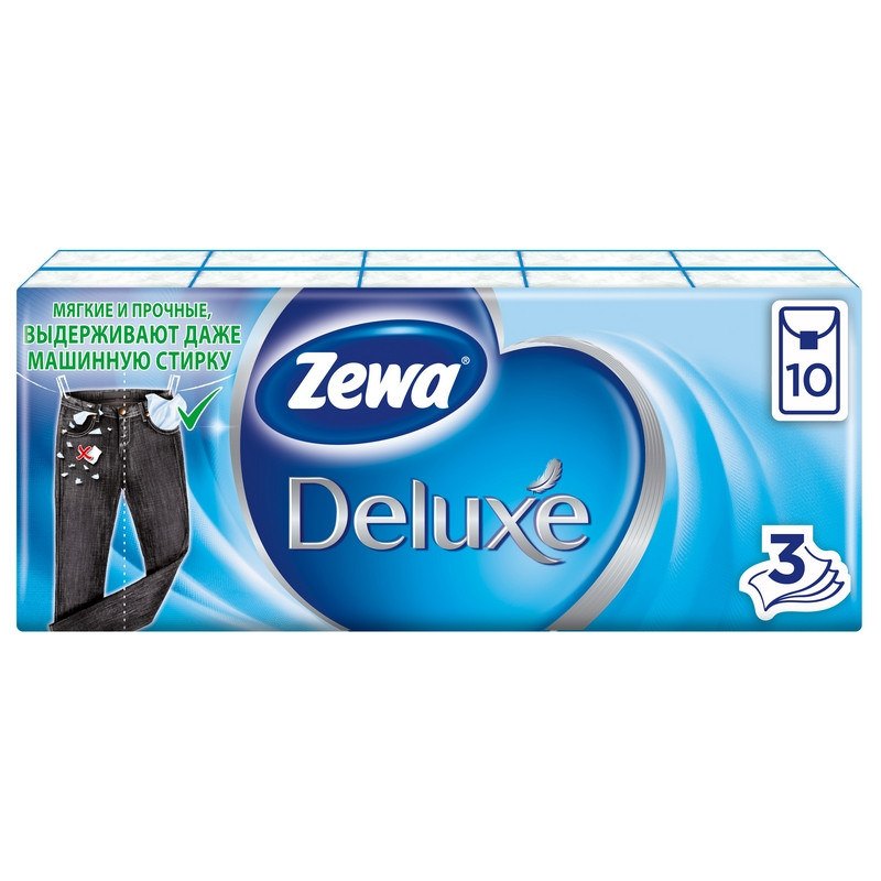 Платки носовые ZEWA Delux, 3-х слойные, 10 шт. х (спайка 10 пачек)