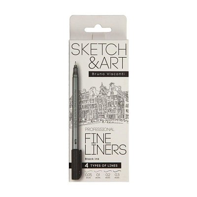 Набор линеров тонких Sketch&Art черного цвета, 4 шт. 36-0031