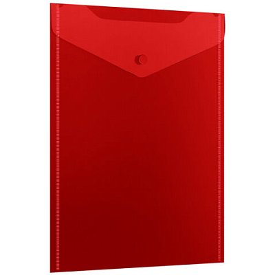 Папка-конверт с кнопкой прозрачная А4 BRAUBERG UNIVERSAL, вертикальная, красная, 0.15 мм