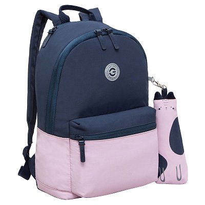 Рюкзак Grizzly, 26×38×12см, 1 отделение, 1 карман, укрепленная спинка, синий-розовый
