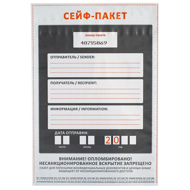 Сейф-пакет размер 205×295, 50 мкм, 100 шт/уп