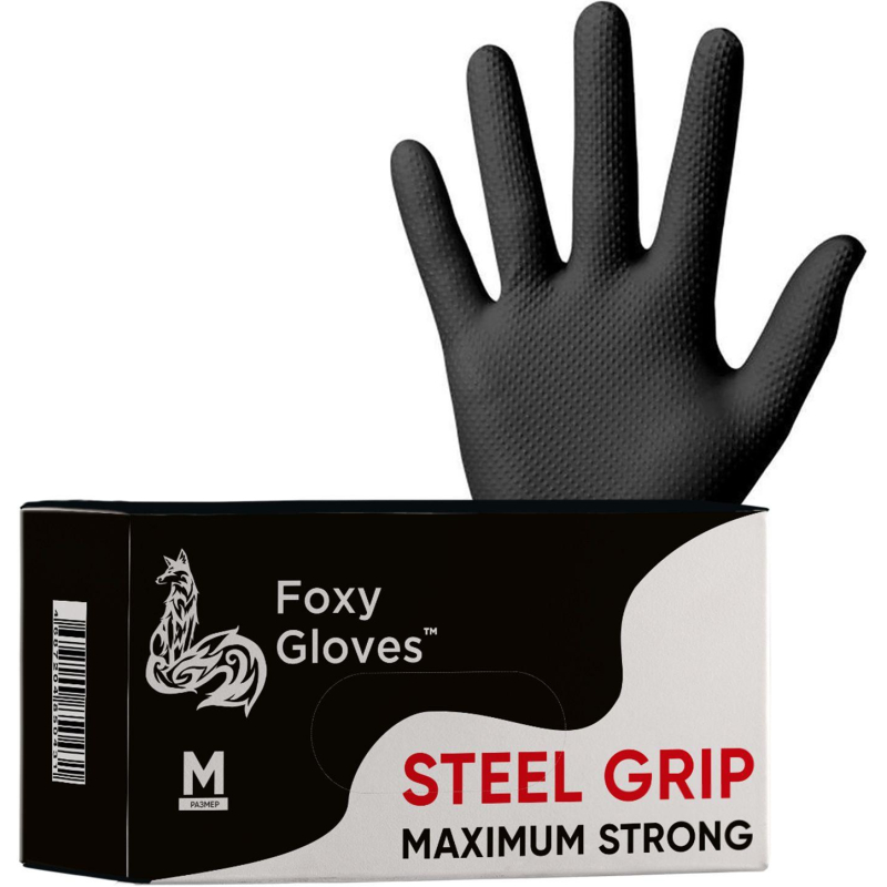 превью Перчатки одноразовые нитрил Steel Grip цв. черный (50 пар/уп)р. М, ПС