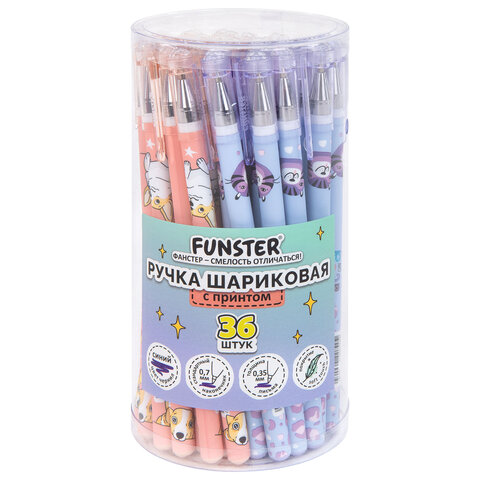 Ручка шариковая с принтом FUNSTER (ФАНСТЕР) STICK «CUTE ANIMALS», СИНЯЯ, SOFT TOUCH покрытие, узел 0.7 мм, линия письма 0.35 мм