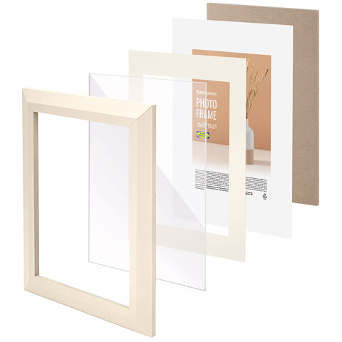 Рамка 15×21 см с паспарту 10×15 см небьющаяся, аналог IKEA, багет 26 мм, МДФ, BRAUBERG «Zool», цвет слоновая кость