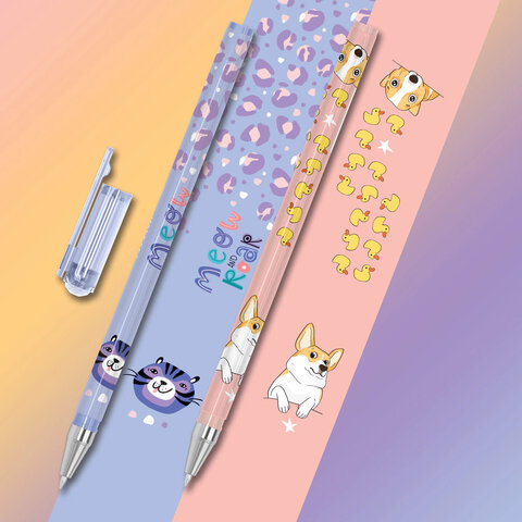 Ручка шариковая с принтом FUNSTER (ФАНСТЕР) STICK «CUTE ANIMALS», СИНЯЯ, SOFT TOUCH покрытие, узел 0.7 мм, линия письма 0.35 мм