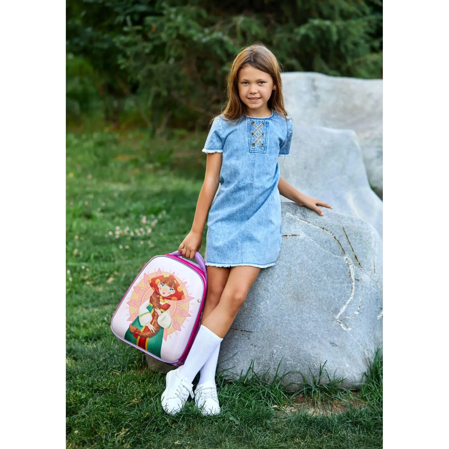 Ранец КОМУС Три богатыря Любава, Basic 2 отд., эргоном. спинка, пайетки полиэс