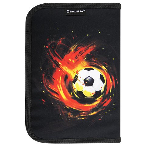 Пенал BRAUBERG с наполнением, 1 отделение, 1 откидная планка, 24 предмета, полиэстер, 21×14 см, «Fireball»