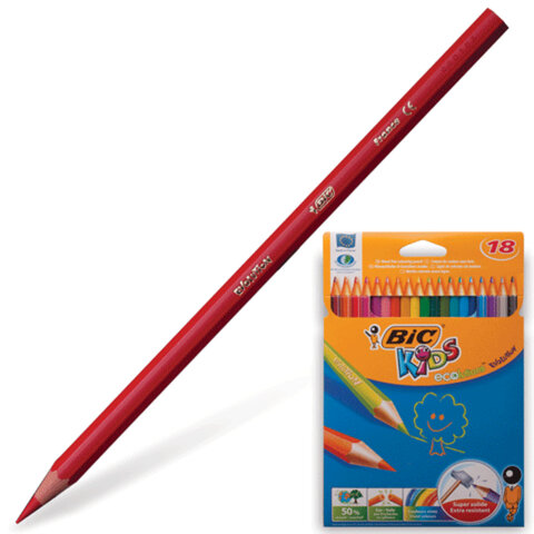 Карандаши цветные пластиковые BIC (Франция) «Evolution», 18 цветов, заточенные, в картонной упаковке с европодвесом, 829728